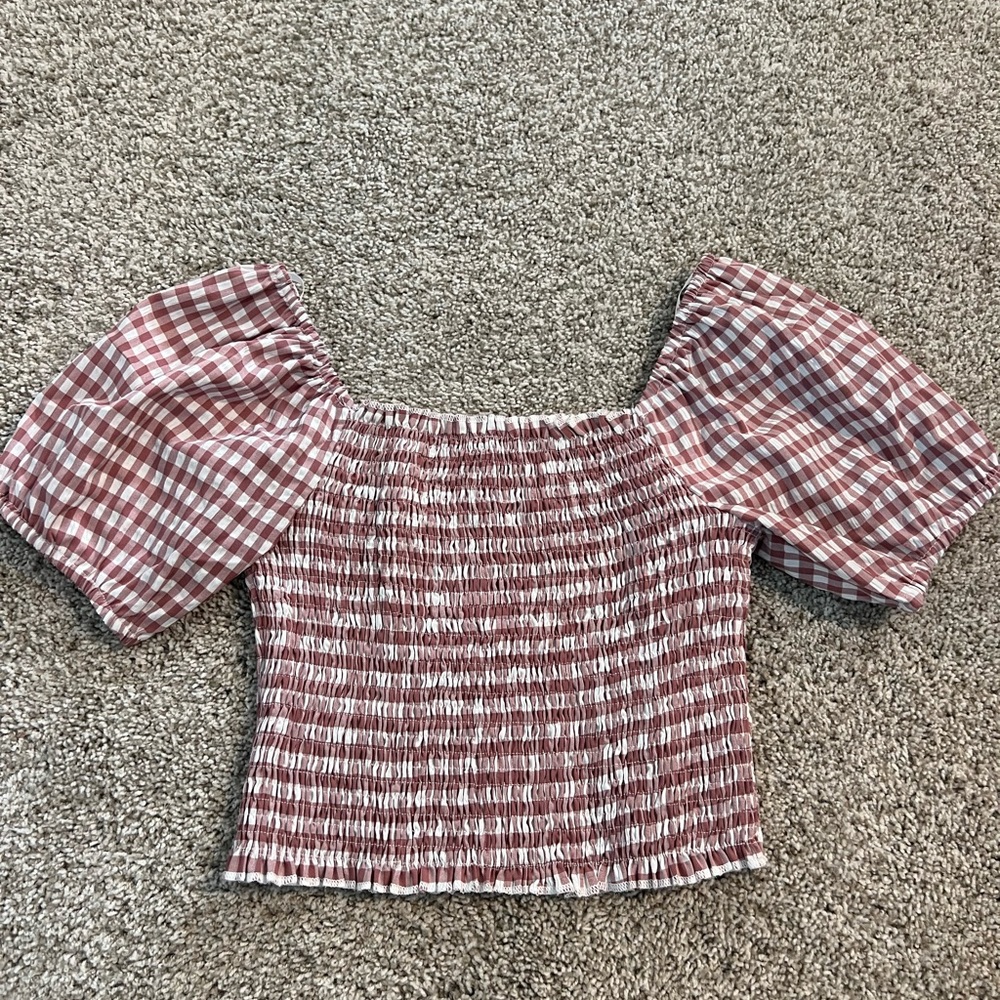 Pink and cream puff sleeve blouse size small
